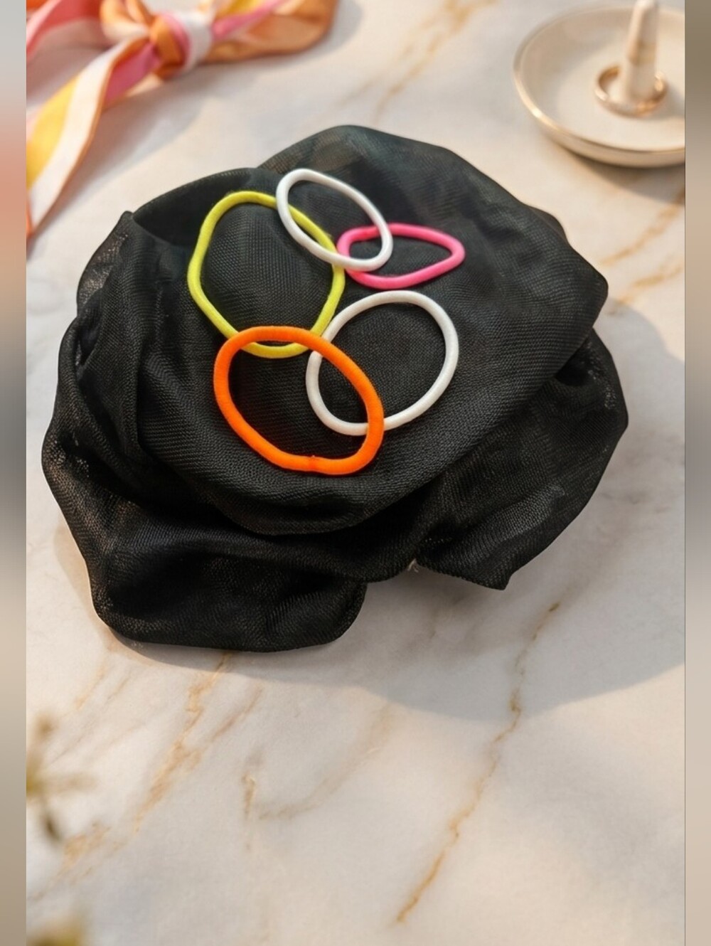 Neon Hair Elastic 5 pc Set - Orange, Yellow, Hot Pink & 2 White